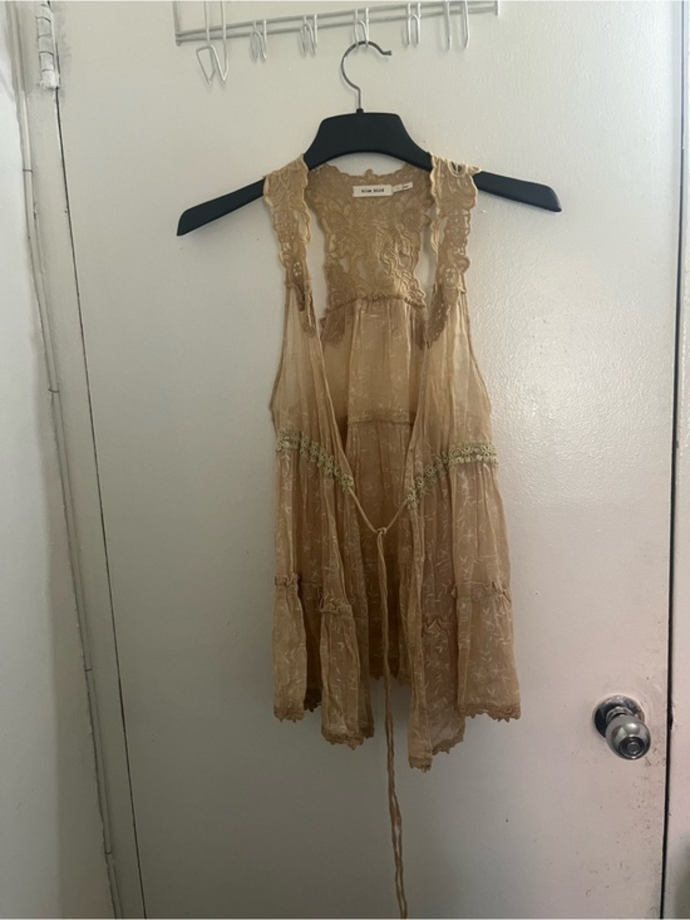 Blue Bird Crochet Lace Sleeveless Top - Beige